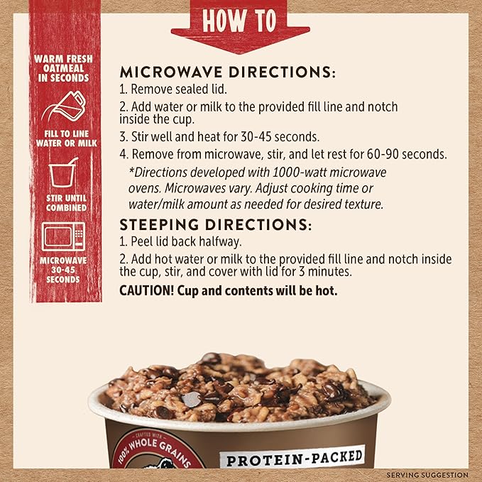 Kodiak Cakes Instant Protein Chocolate Chip Oatmeal in a Cup 2.12oz (Pack of 12)