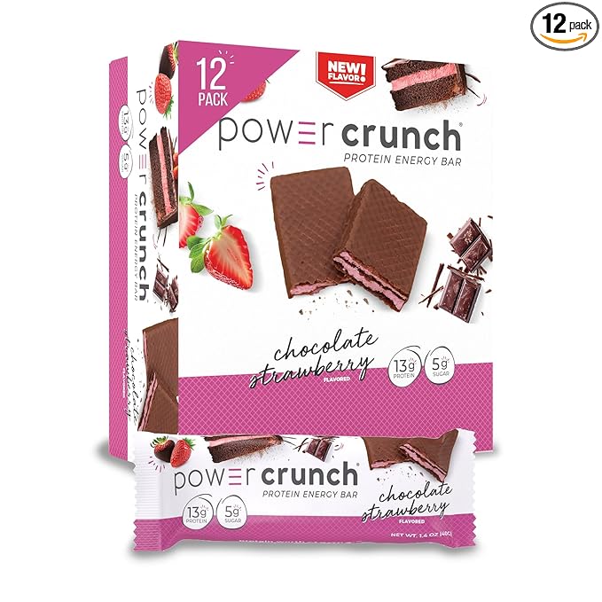 Power Crunch Protein Wafer Bars High Protein Snacks with Delicious Taste Chocolate Strawberry 1.4 Ounce (12 Count)