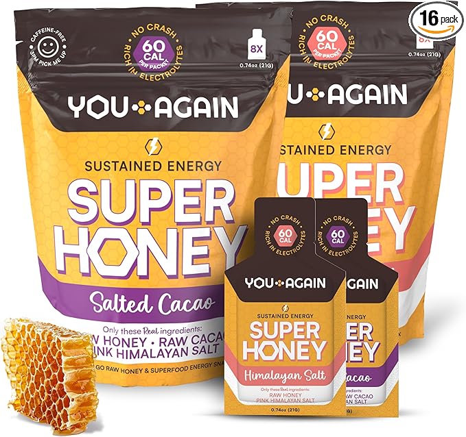 You Again Super Honey Clean Energy Gel Variety Himalayan Salt &amp Salted Cacao | Electrolyte Replenishment Running Fuel | Endurance Workouts &amp Cycling Gel | Paleo &amp Carnivore Snack | USA Ma