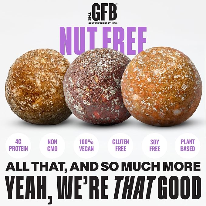 The GFB Gluten Free Protein Cookie Bites Nut Free Variety Pack – Super Tasty Allergen Friendly Fudge Brownie Cookie Dough &amp Birthday Cake Vegan Protein Bites 4 Oz (6 Count)