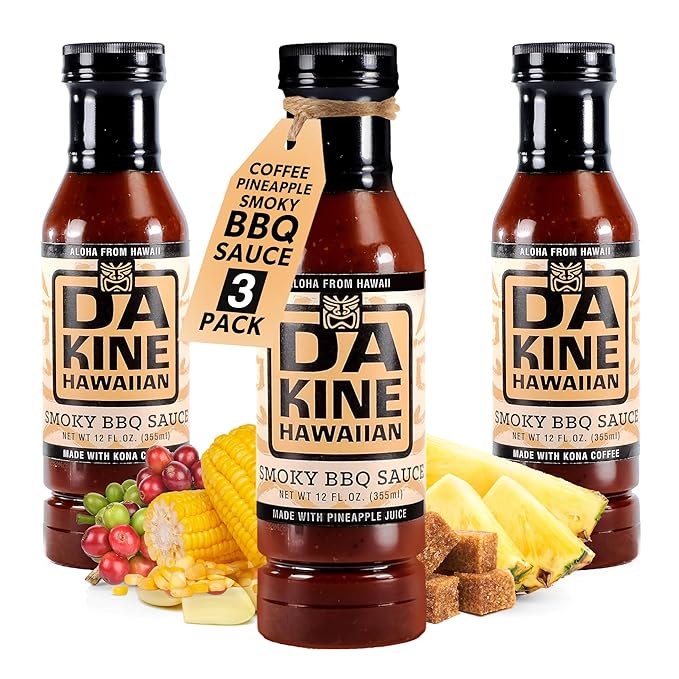 Da Kine Hawaiian Smoky BBQ Sauce Premium Gourmet Barbecue Sauce Made in Small Batches Gluten-Free BBQ Sauce for Meat Fish and Vegetables - Smoky (3 Pack)