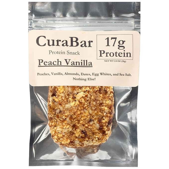 CuraBar Protein Bars – 17g Protein Low Carb Gluten Free Dairy Free Healthy Snack Seed Oil Free No Artificial Ingredients 12 Count Peach Vanilla