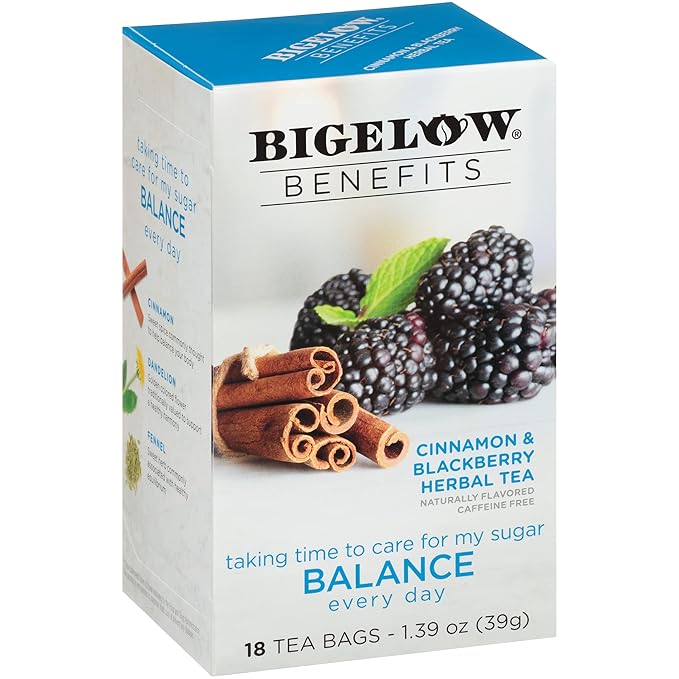 Bigelow Benefits Balance Cinnamon and Blackberry Herbal Tea Caffeine Free 18 Count (Pack of 6) 108 Total Tea Bags