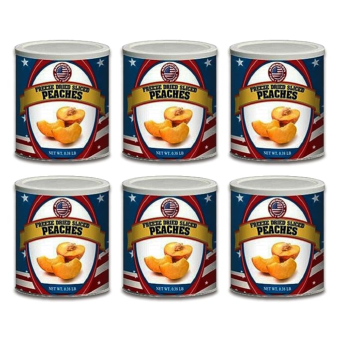 Fresh and Honest Foods 100% All Natural Freeze Dried Peach Slices 7.04 OZ #10 Can up to 20 yrs Shelf Life. Perfect for Emergencies Food Storage Survival. (06 Cans)
