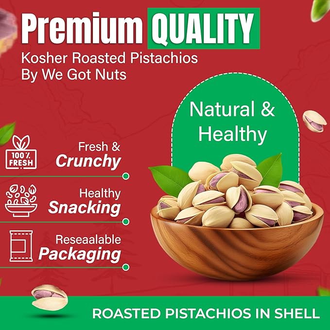 Turkish Antep Pistachios 5 Pounds (80oz) - Premium Quality Kosher Roasted Pistachios By We Got Nuts - Natural &amp Healthy Rich Flavor Snack - Whole &amp Salted – Air-Tight Resealable Bag Package