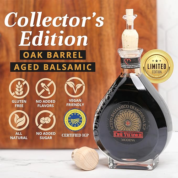 Due Vittorie Oro Gold Barrel Aged Balsamic Vinegar of Modena IGP - Special Edition in Glass Decanter Traditional Aged Balsamic Vinegar from Italy - 8.45 fl oz (250 ml)