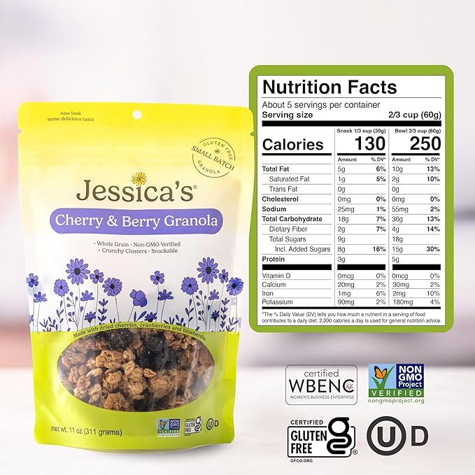 Jessica’s Cherry &amp Berry Granola - Handmade Non-GMO Gluten-Free Whole Grain 11oz (3 Pack)