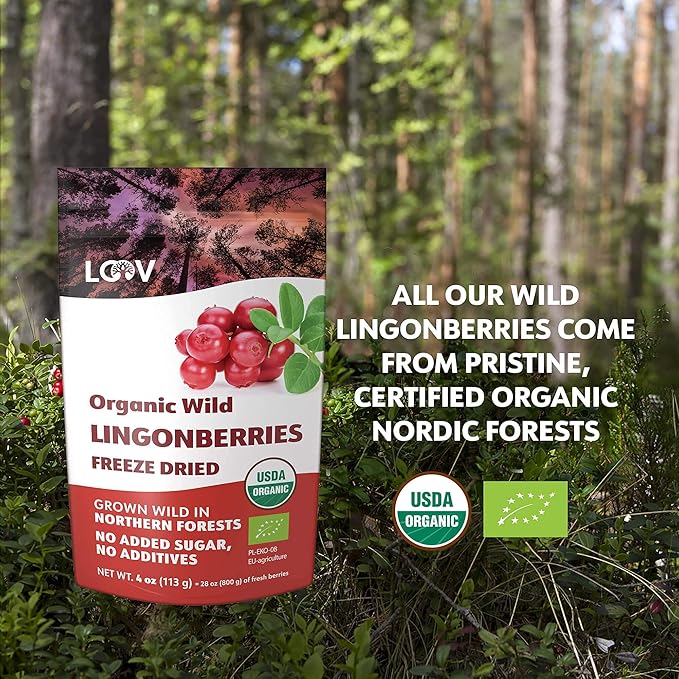 Bundle – 2 items: LOOV Organic Wild Blueberry Powder and Freeze Dried Organic Wild Lingonberries