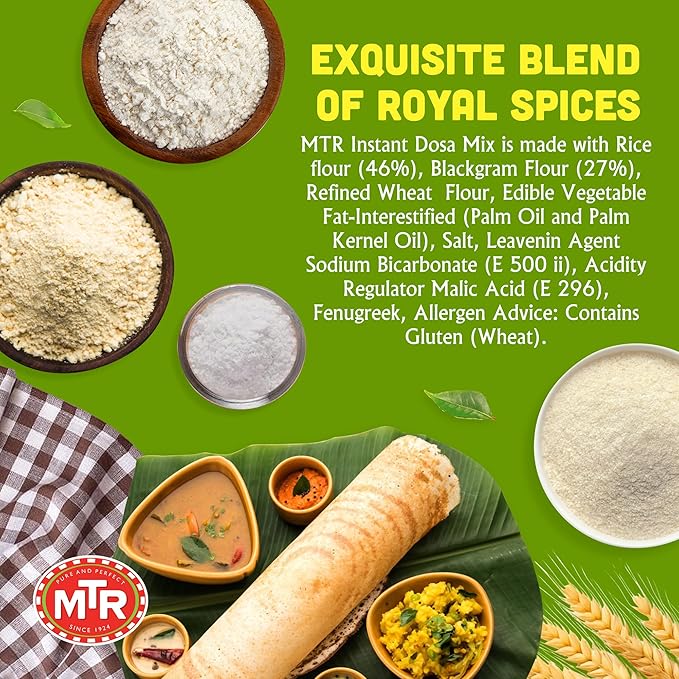 MTR Instant Dosa Mix - Ready to Cook Authentic Indian Breakfast Lunch Dinner or Snack Meal - No Added Preservatives - A Quick &amp Easy Recipe Suitable for Vegetarians - (500g Pack of 3)