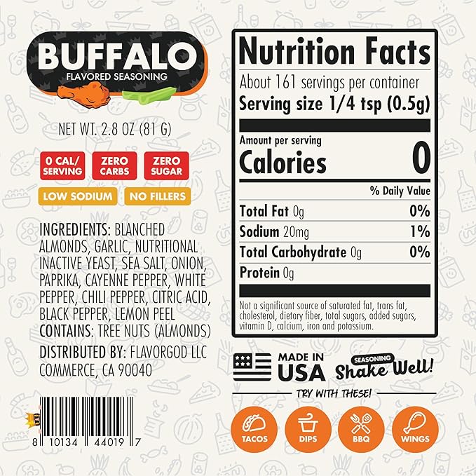 Buffalo Seasoning Mix 2 Bottles by Flavor God - Premium All Natural &amp Healthy Spice Blend for Grilling Chicken Beef Seafood Vegetables Hot Wings French Fries &amp Cauliflower - Kosher Glut