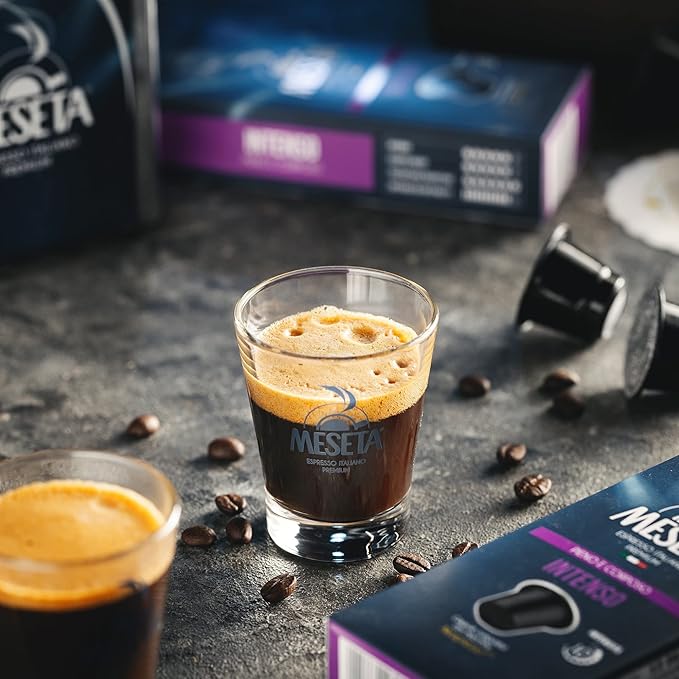 100 Nespresso Compatible Meseta Intenso Coffee Capsules 100 Capsules of Gourmet Coffee Espresso Compatible with Nespresso Machine.