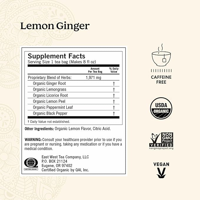 Yogi Tea Lemon Ginger Tea - 16 Bags per Pack (6 Packs) - Organic Ginger Root Tea to Support Healthy Digestion - Includes Lemongrass Lemon Flavor Licorice Root Lemon Peel &amp More