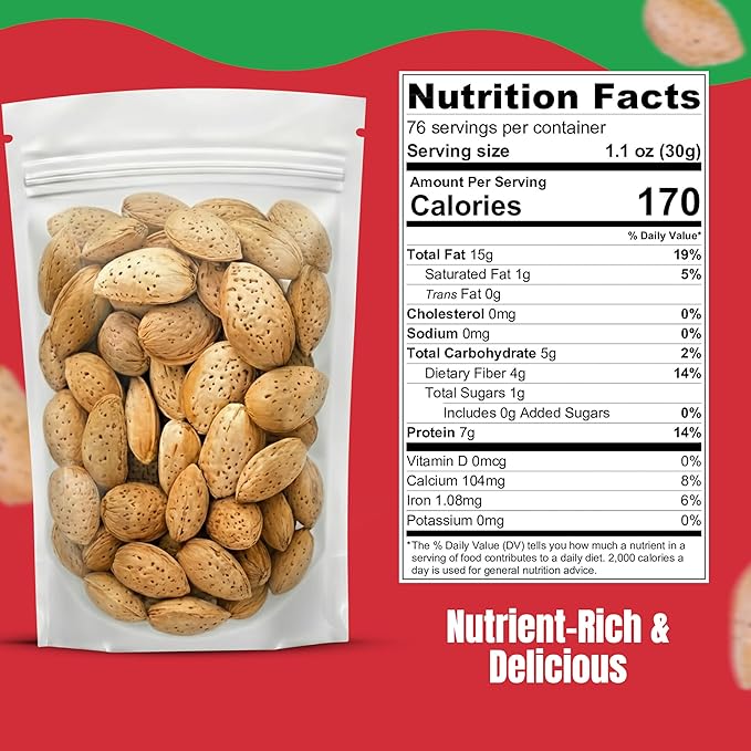 Jumbo California Almonds In Shell – 5 lbs (80oz) Premium Quality Kosher Raw Almonds By We Got Nuts - Natural &amp Healthy Rich Flavor Snack - Whole&amp Unsalted –