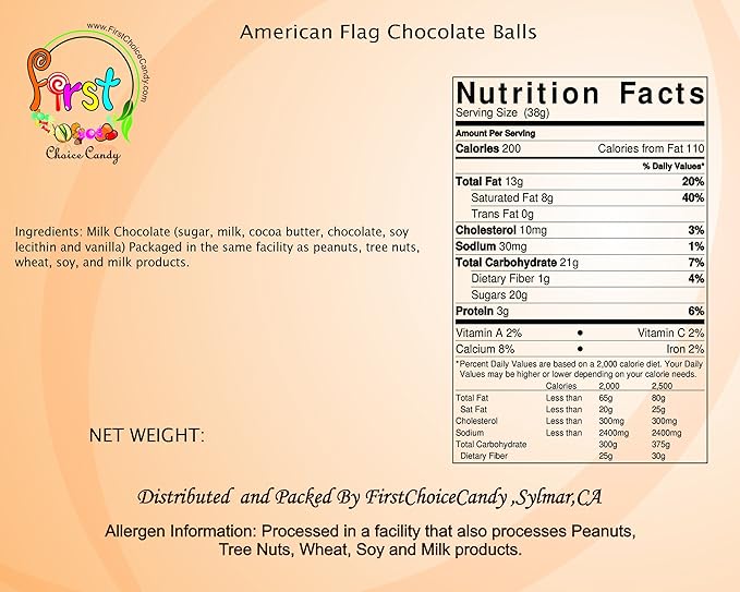 FirstChoiceCandy Milk Chocolate Foil Wrapped Balls (American Flag 2 Pound (Pack of 1))