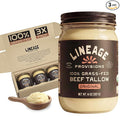 Lineage Provisions - 100% Grass-Fed &amp Finished Beef Tallow – 3-Pack Glass Jars – US-Raised Cattle – Nose-to-Tail Rendered – Cooking Oil Alternative Keto &amp Paleo Friendly