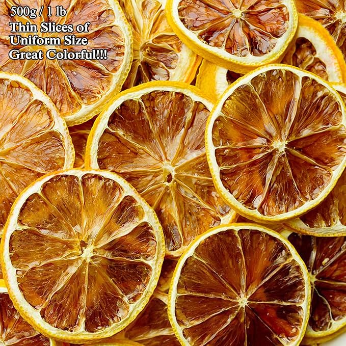 Dried Lemon Slices 17.6oz/500g 100% Natural Dehydrated Lemons slices for Cocktails No Sugar Added Dry Fruit for Potpourri/Cake/Drinks/Soap/Fruit Tea/Crafts Holiday Home Table