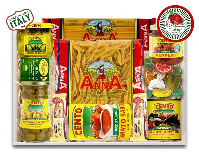 Family Style Imported Italian Gift Basket with Pasta Sauce Antipasto and More