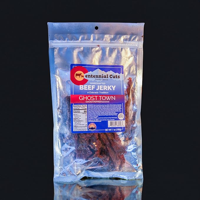 Centennial Cuts Beef Jerky – Ghost Town Ghost Pepper – High Protein Bold Ghost Pepper Heat – 7 oz Snack