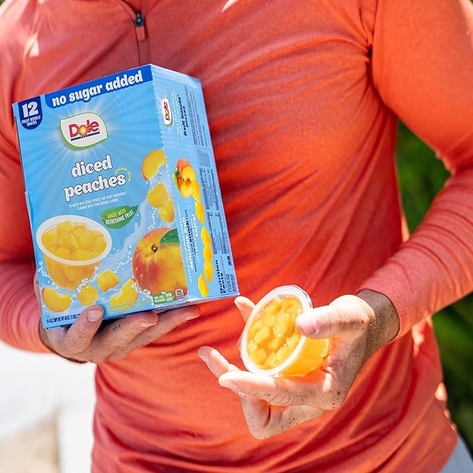 Dole Diced Peaches No Sugar Added - Dole Fruit Bowls Snacks - 4 oz Fruit Bowls - 12 Pack