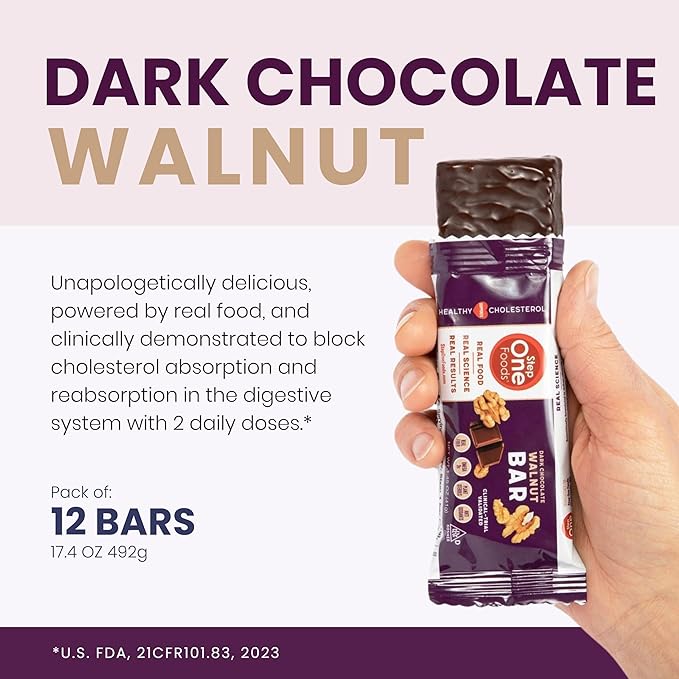 Step One Foods Dark Chocolate Walnut Bars Omega 3's and Dietary Fiber Gluten Free Non-GMO Vegan Clinically Proven to help Lower Cholesterol (12 Pack)