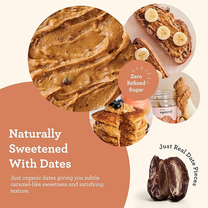 French Squirrel Peanut Beurre - Gluten-Free Nutrient-rich Fresh Peanut Butter - Vegan PeanutButter w/Dates Cinnamon Sea Salt - Crunchy Peanutbutter for Toasts Oatmeal Porridge &amp More (2 Pack)
