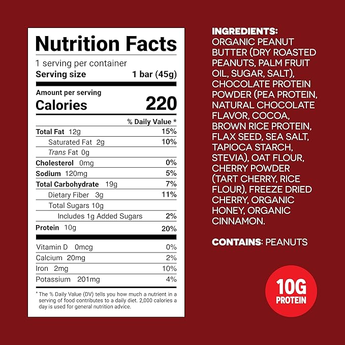 FROPRO Snack Bar - Peanut Butter Snack Bars - Gluten Free Dairy Free Soy Free Non GMO Plant Based Protein Snacks Bar - Crave-worthy | Chelsea's Cherry Pie 12 Pack