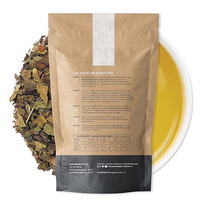 Kombucha.com Certified Organic Loose Leaf Tea - Kombucha Brewing Blends (White Tea Blend 1 Pound). Makes up to 50 gallons.