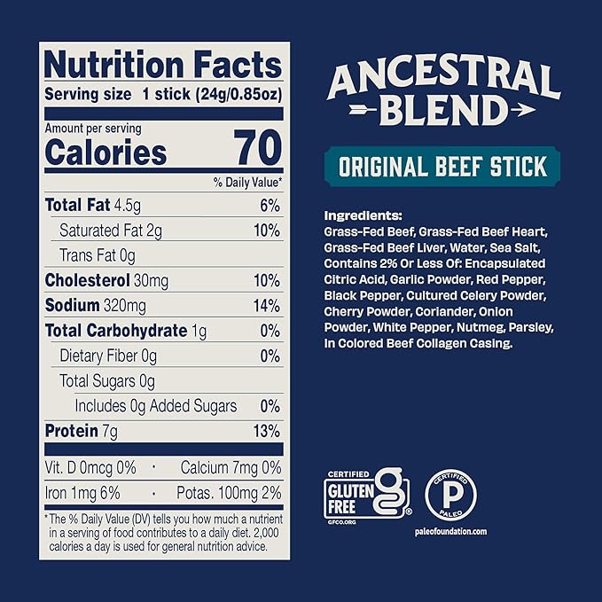 Country Archer Ancestral Beef Jerky Sticks - Grass Fed Beef Individually Wrapped Sugar Free Bulk Jerky Snack Packs Gluten Free Paleo Keto 7g Protein Each - 1 oz (Pack of 18)