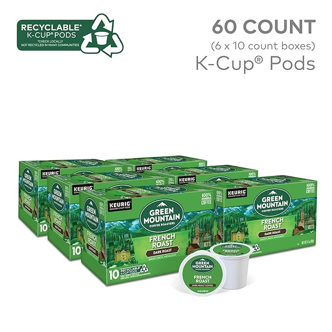 Green Mountain Coffee Roasters French Roast Keurig K-Cup Pods Dark Roast Coffee 60 Count (6 Packs of 10)