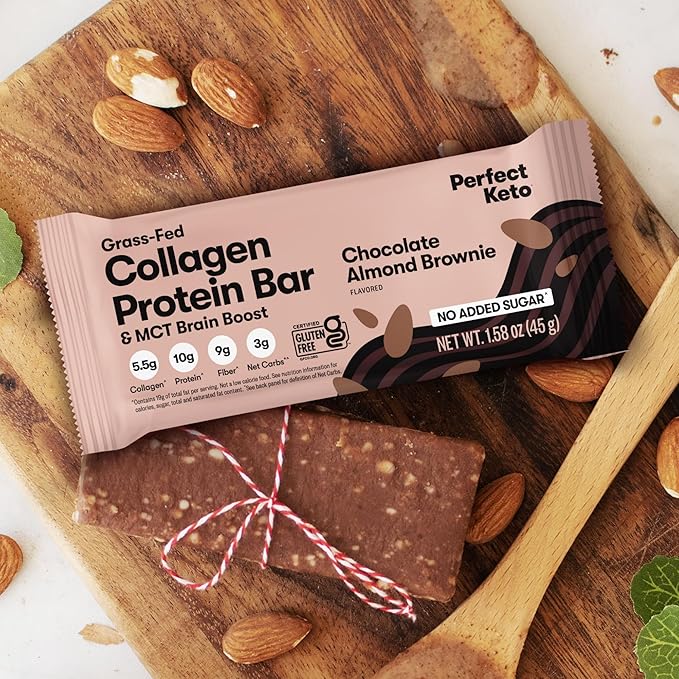 Perfect Keto Bars - The Cleanest Keto Snacks with Collagen and MCT. No Added Sugar Keto Diet Friendly - 3g Net Carbs 19g Fat 10g protein - Diet Food Dessert (Almond Butter Brownie 12 Bars)