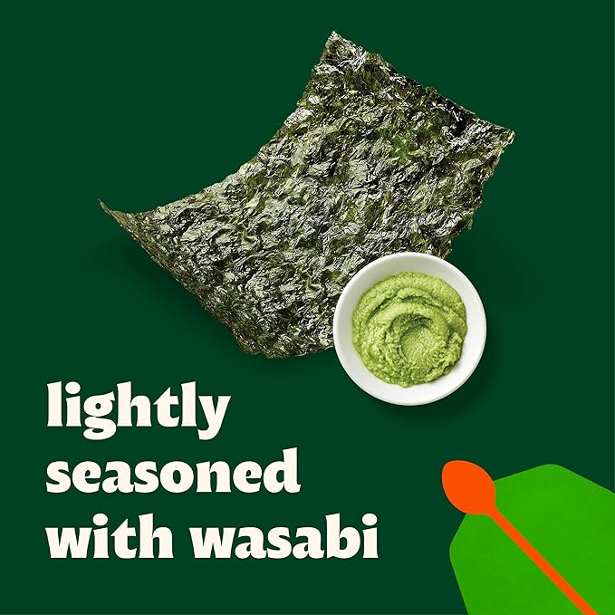 Bibigo Wasabi Flavor Seaweed Snack Non GMO Gluten Free 0.35 Ounces (Pack Of 12)