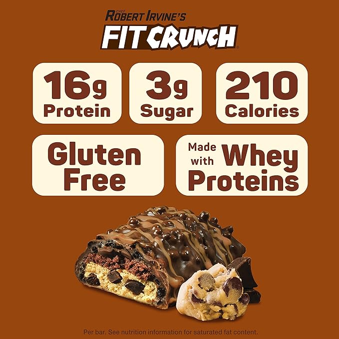 FITCRUNCH Snack Size Protein Bars 6-Layer Baked Bar 3g of Sugar Gluten Free &amp Soft Cake Core (9 Bars Chocolate Chip Cookie Dough)