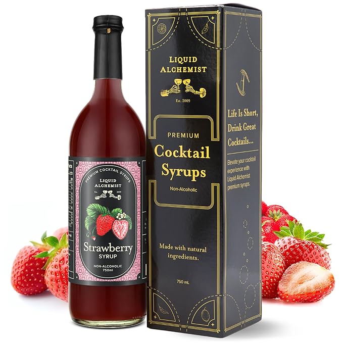 Liquid Alchemist Strawberry Syrup for Drinks - Real Ingredients Make our Strawberry Puree for Drinks a Perfect Margarita Mix - Our Flavored Syrup is Gluten &amp Dairy Free (25.4 oz)