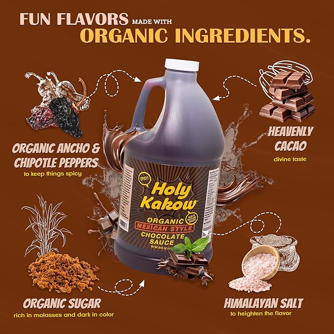 Holy Kakow Organic Chocolate Syrup - Mexican Style Chocolate Syrup Chocolate Sauce Organic Chocolate Sauce Add to Mochas Waffles &amp Ice Cream Real Food Ingredients Specific Flavor - 64oz