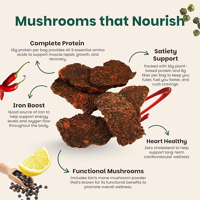 Mourish Vegan Mushroom Jerky Variety Pack 6 Pack (2 oz) Good Source of Protein and Fiber Plant Based Meat Meatless Healthy Snacks for Hiking Camping Work Travel &amp School
