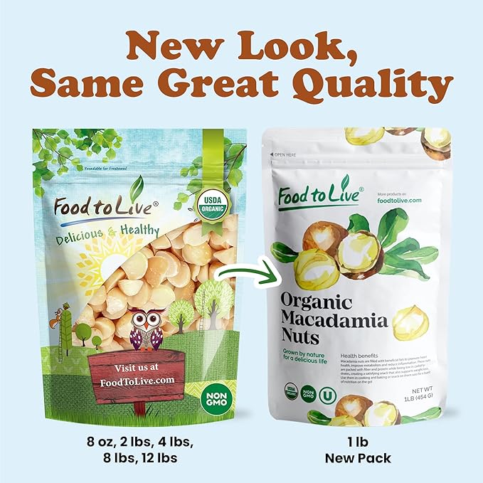 Food to Live Organic Macadamia Nut Halves &amp Pieces 12 Pounds – Non-GMO Raw Shelled Unsalted Kosher Vegan Bulk. Keto Snack. Source of Healthy Fats. Topping for Salad Yogurt Cereal Dessert