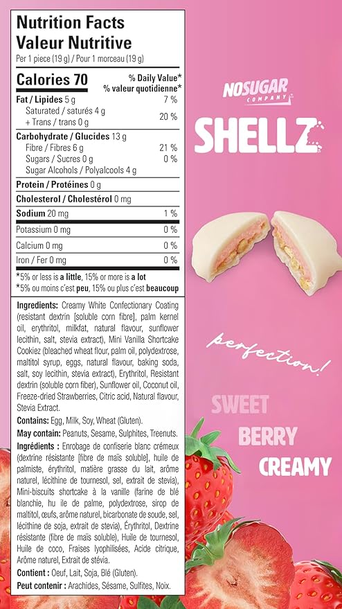 No Sugar Keto Shellz - Sugar Free (0g) Treat On-the-go Keto Snack - 30 Pack Individually Wrapped - Gluten Free Kosher Value Pack (1 Pack Strawberry Shortcake)