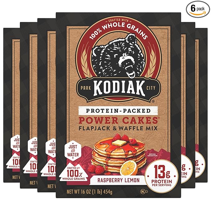 Kodiak Cakes Power Cakes Pancake &amp Waffle Mix Raspberry Lemon High Protein100% Whole Grains (Pack of 6)