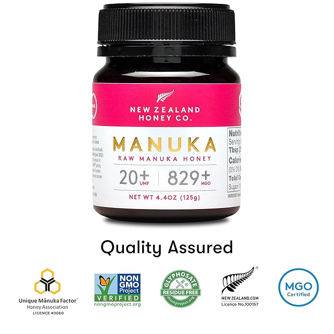 New Zealand Honey Co. Raw Manuka Honey UMF 20+ | MGO 829+ 4.4oz UMF Certified &amp Bamboo Spoon 12cm