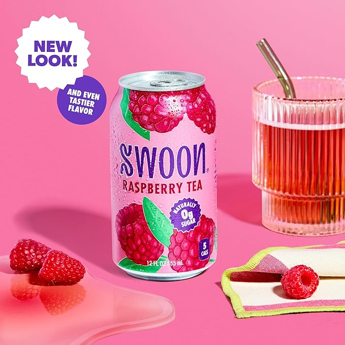 Swoon Raspberry Iced Tea - Sugar Free Gluten Free Low Carb Paleo-Friendly - Flavored Keto Drinks Made with Organic Black Tea and Sweetened by Monk Fruit and Stevia (Pack of 12)