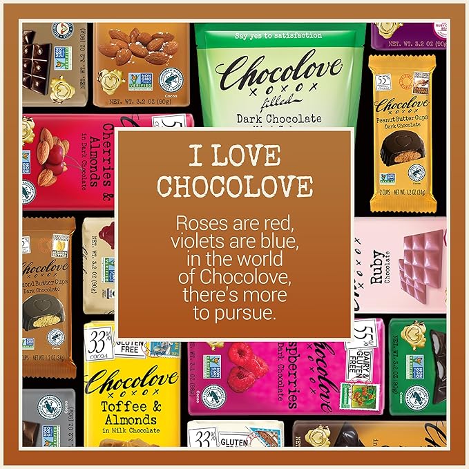 Chocolove Almond Butter Cups in Dark Chocolate | 55% Cocoa | Creamy &amp Rich | Crafted with Belgian Dark Chocolate | Non-GMO 1.2 oz per pack (10 2-packs)