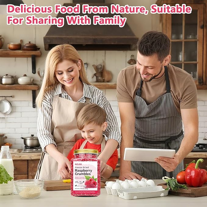 QZLGD Freeze Dried Raspberries Pieces 10.58oz/300g Frozen Raspberries Freeze Dried Fruit No Sugar Added for Garnishing Cocktails Cake Decoration Baking Sorbet