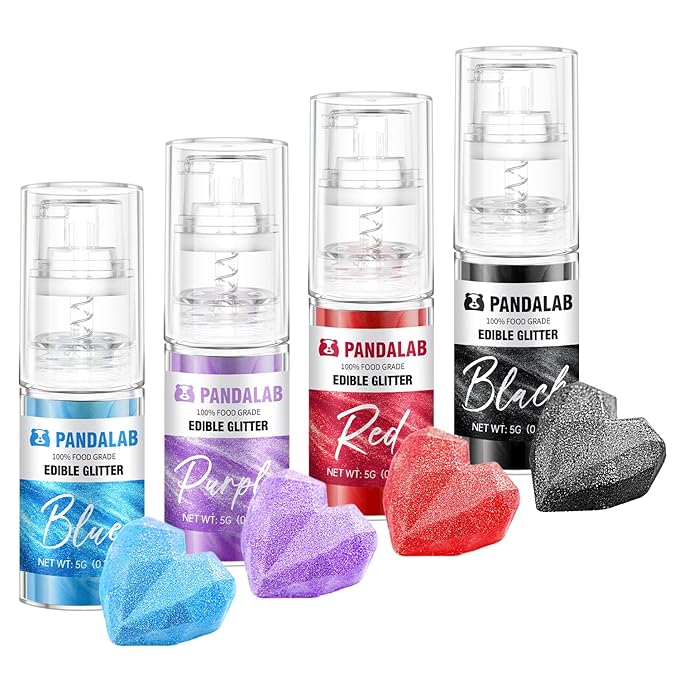 Edible Glitter Spray – Pandalab Food Grade Drink Shimmer Powder Luster Dust Spray for Cocktails Cakes Cupcakes Chocolate &amp Baking Blue Red Black Purple 5g / Bottle