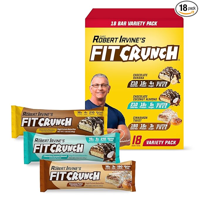 FITCRUNCH Snack Size Protein Bars 6-Layer Baked Bar 3g of Sugar Gluten Free &amp Soft Cake Core (18 Count Variety Pack)