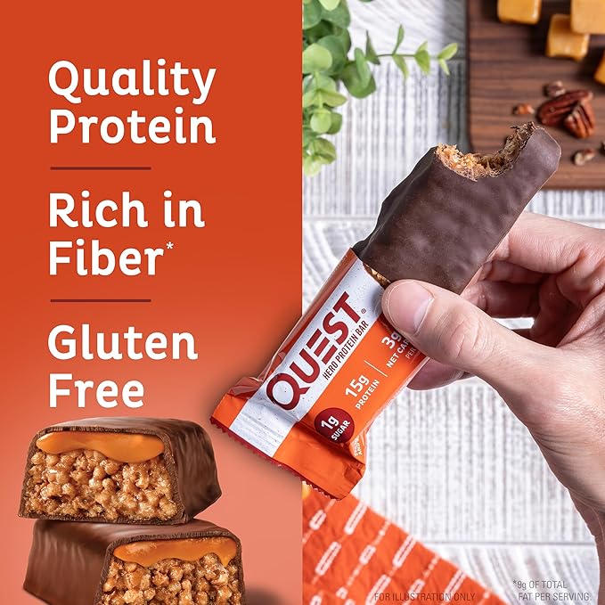 Quest Nutrition Crispy Chocolate Caramel Pecan Hero Protein Bar 15g Protein 1g Sugar 3g Net Carb &amp Chocolate Peanut Butter Bars High Protein Low Carb Gluten Free Keto Friendly