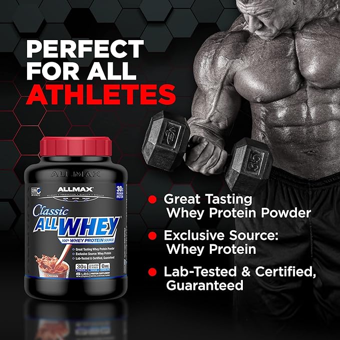 ALLMAX Classic AllWhey Whey Protein Powder Strawberry 5 lbs – 30g Protein per Scoop Gluten Free Low Sugar High Protein Supports Muscle Recovery Lean Muscle &amp Post Workout for Men &amp Wom