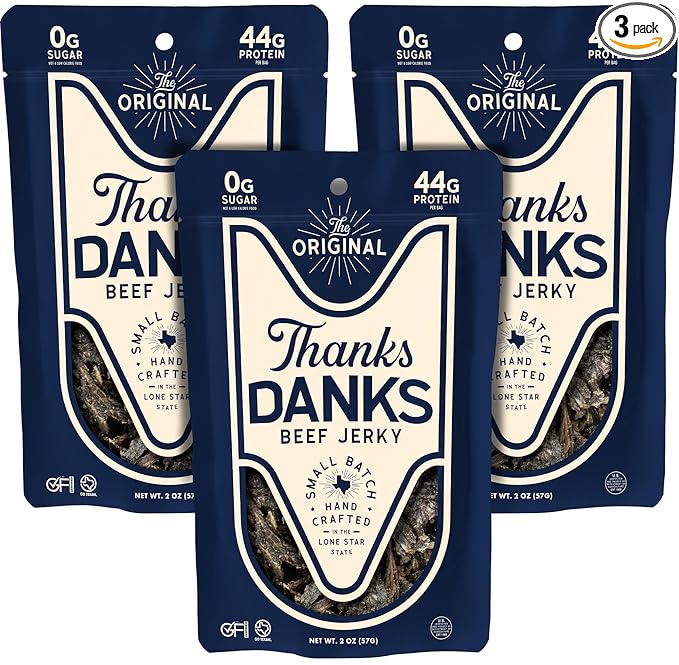 Thanks Danks - The Original - Small Batch Grass-Fed Steak Jerky - Sugar Free Gluten Free Nitrate Free - Guilt-Free Protein Snack - 57g (3 Pack)