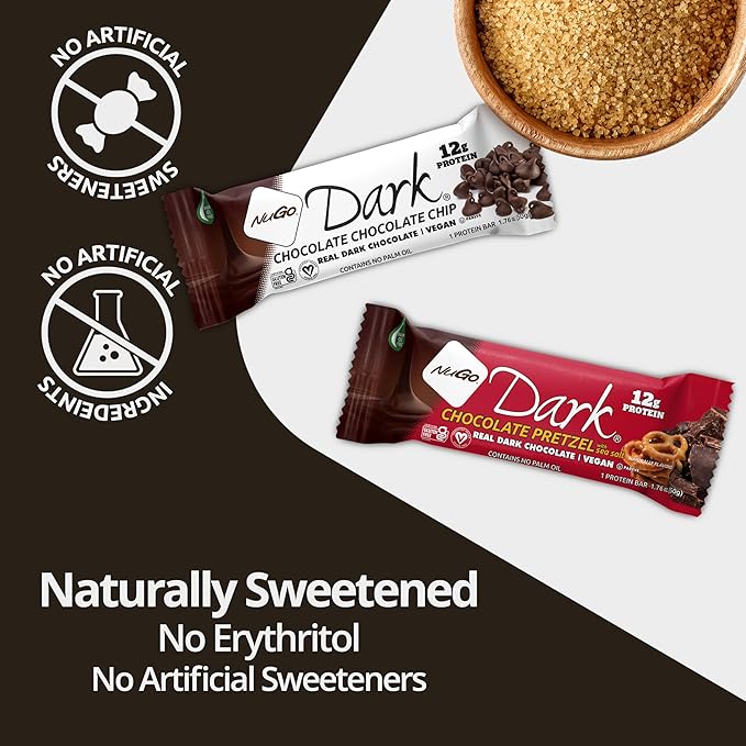NuGo Dark Chocolate Mocha 11g Protein Bar Vegan Gluten Free Non-GMO Kosher Pareve 24 Count