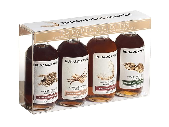 Runamok Organic Vermont Maple Syrup Sampler | Tea Pairing Maple Syrup Collection | 2 oz (4 count) | 60mL | Traditional and Infused Organic Maple Syrups