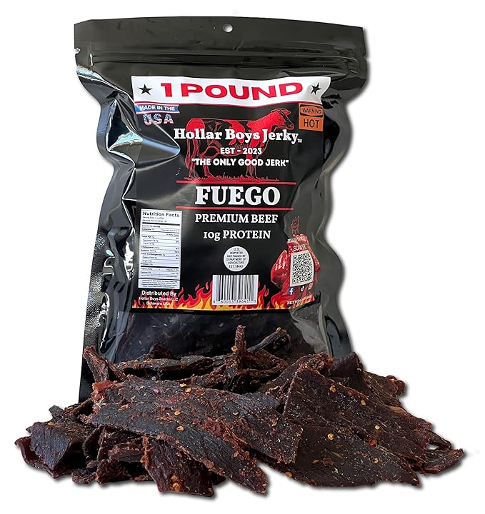 Hollar Boys Fuego Beef Jerky One Pound Resealable Bag Low Carb USA Made
